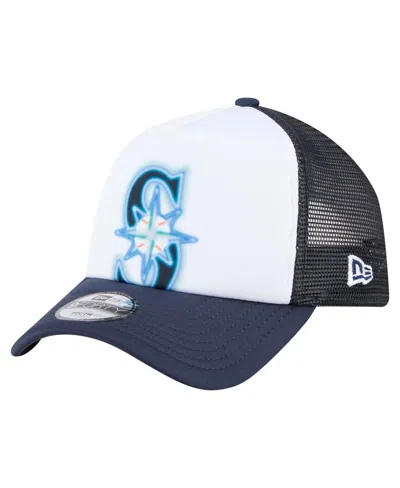 New Era Kids' Toddler White/navy Seattle Mariners Painted A-frame 9forty Trucker Adjustable Hat