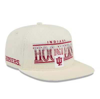 New Era White Indiana Hoosiers Throwback Golfer Corduroy Snapback Hat In Cream