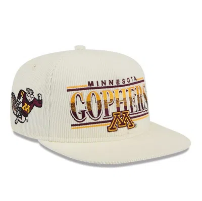 New Era White Minnesota Golden Gophers Throwback Golfer Corduroy Snapback Hat In Cream
