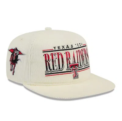 New Era White Texas Tech Red Raiders Throwback Golfer Corduroy Snapback Hat In Cream