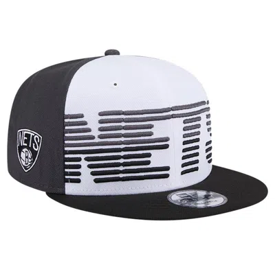 New Era White/black Brooklyn Nets Throwback Gradient Tech Font 9fifty Snapback Hat