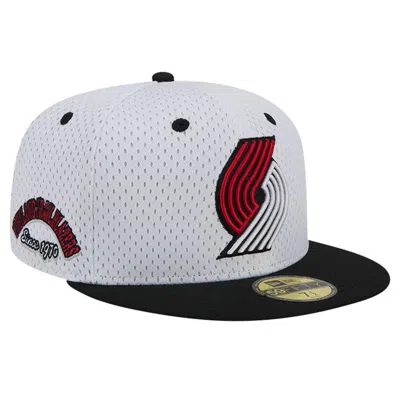 New Era White/black Portland Trail Blazers Throwback 2tone 59fifty Fitted Hat