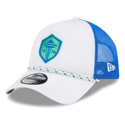 New Era White/blue Seattle Sounders Fc Court Sport Foam A-frame 9forty Adjustable Trucker Hat