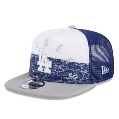 New Era Men's White/gray Los Angeles Dodgers Team Foam Front A-frame Trucker 9fifty Snapback Hat In White Gray