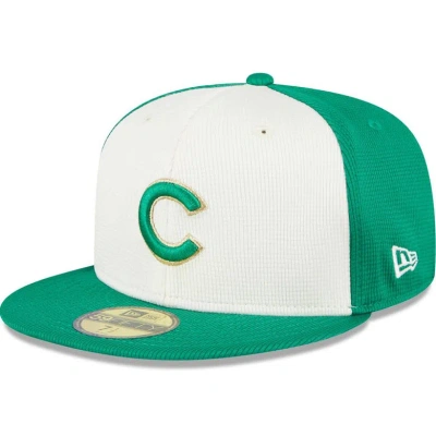 New Era Men's White/green Chicago Cubs 2024 St. Patrick's Day 59fifty Fitted Hat In White,green