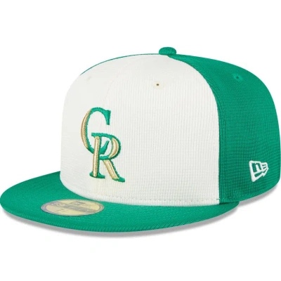 New Era Men's White/green Colorado Rockies 2024 St. Patrick's Day 59fifty Fitted Hat In White,green