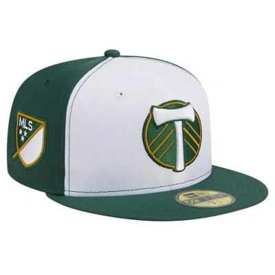New Era Men's  White, Green Portland Timbers 2024 Kick Off Collection 59fifty Fitted Hat In White,green