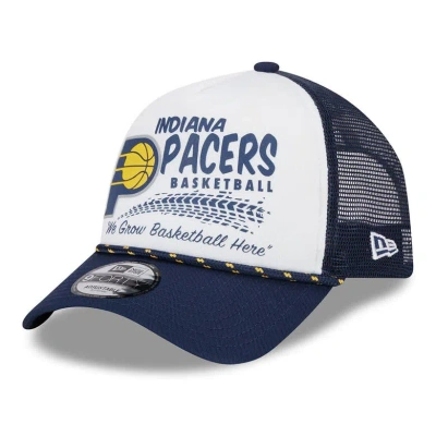 New Era Men's  White, Navy Indiana Pacers 2024 Nba All-star Game Burnout Print A-frame 9forty Trucker In White,navy