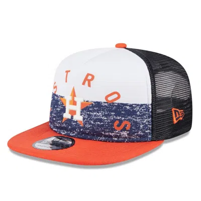 New Era White/orange Houston Astros Team Foam Front A-frame Trucker 9fifty Snapback Hat
