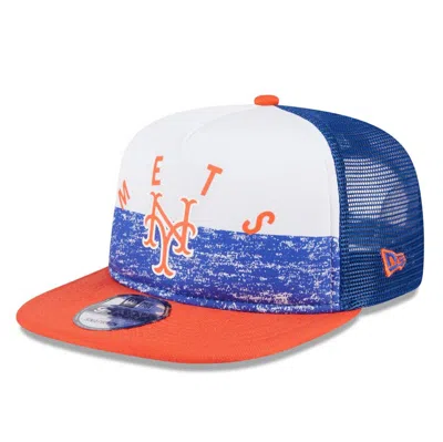 New Era White/orange New York Mets Team Foam Front A-frame Trucker 9fifty Snapback Hat In Blue