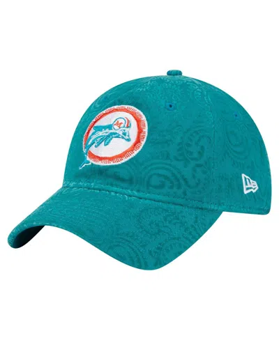 New Era Women's Aqua Miami Dolphins Throwback Flair 9twenty Adjustable Hat In Blue