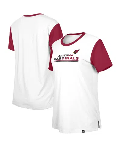 New Era Women's Arizona Cardinals Third Down Color Block Crewneck T-shirt In White,cardinal