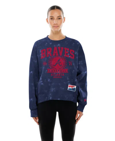 New Era Women's Atlanta Braves Oversized Crewneck Throwback Sweatshirt In Navy