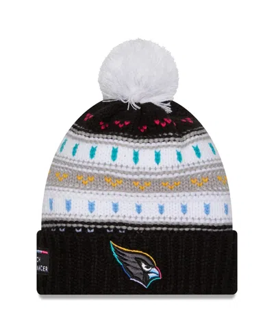 New Era Women's Black Arizona Cardinals 2025 Nfl Crucial Catch Cuffed Knit With Pom Hat In White