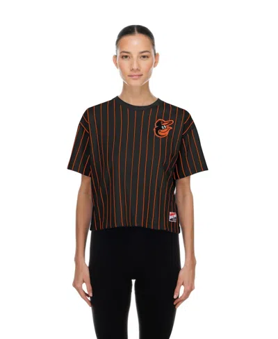New Era Women's Black Baltimore Orioles Throwback Meshback Pinstripe Boxy T-shirt In Multi