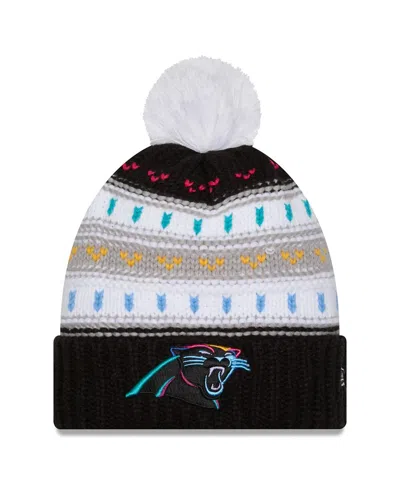 New Era Women's Black Carolina Panthers 2025 Nfl Crucial Catch Cuffed Knit With Pom Hat In Multi