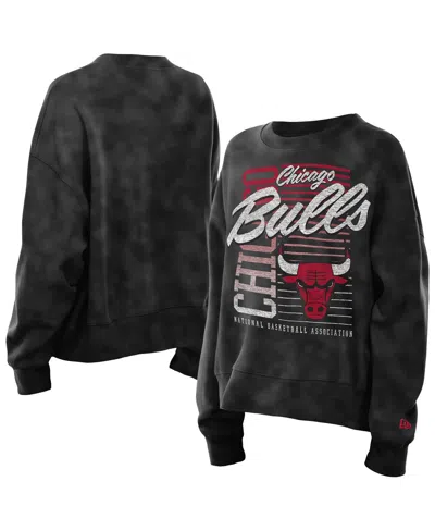 New Era Women's Black Chicago Bulls Boxy Throwback Mineral Wash Sweatshirt