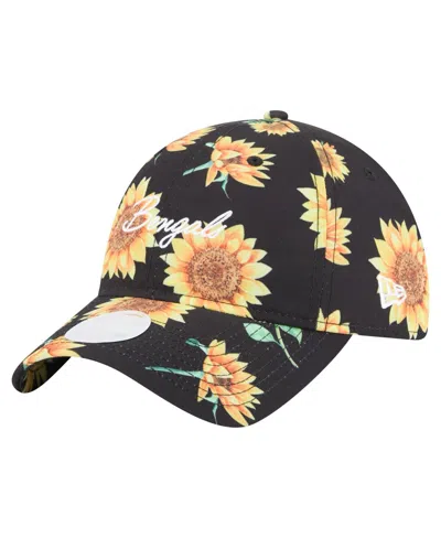 New Era Women's Black Cincinnati Bengals Adventure Sunflower 9twenty Adjustable Hat