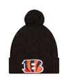 New Era Women's Black Cincinnati Bengals Cable Cuffed With Pom Knit Hat In Brown