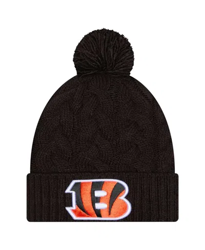 New Era Women's Black Cincinnati Bengals Cable Cuffed With Pom Knit Hat In Brown