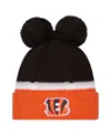 New Era Women's Black Cincinnati Bengals Double Bubble Cuffed Knit Hat With Poms In Black