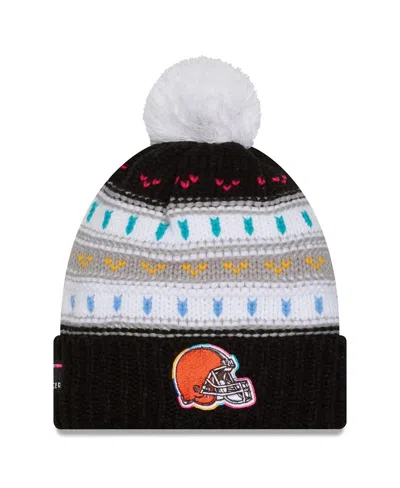 New Era Women's Black Cleveland Browns 2025 Nfl Crucial Catch Cuffed Knit With Pom Hat