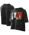 New Era Women's Black Cleveland Browns Boxy Cropped Sport Night Mineral Wash T-shirt In Black