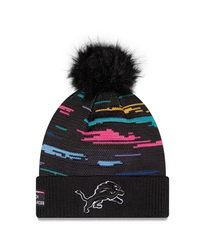 New Era Women's Black Detroit Lions 2026 Nfl Crucial Catch Cuffed Knit With Pom Hat