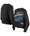New Era Women's Black Detroit Lions Oversized Throwback Mineral Wash Crew Neck Sweatshirt In Black