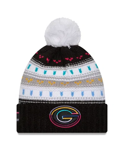 New Era Women's Black Green Bay Packers 2025 Nfl Crucial Catch Cuffed Knit With Pom Hat