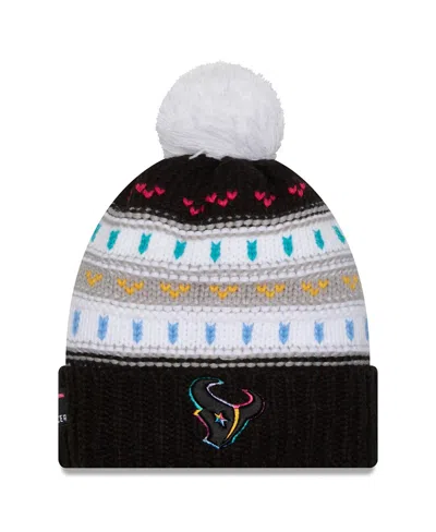New Era Women's Black Houston Texans 2025 Nfl Crucial Catch Cuffed Knit With Pom Hat In Multi
