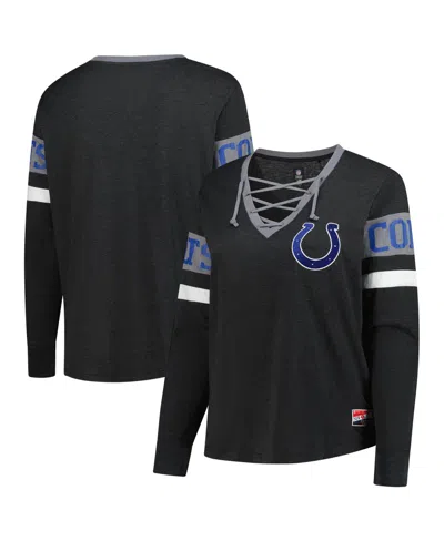 New Era Women's Black Indianapolis Colts Plus Size Throwback Lace-up Long Sleeve T-shirt
