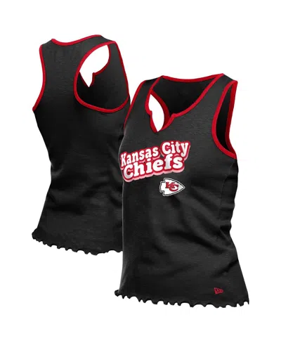 New Era Women's Black Kansas City Chiefs Lettuce Hem Notch Neck Tri-blend Tank Top