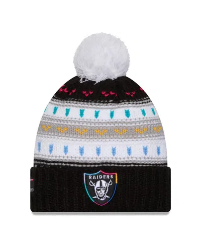 New Era Women's Black Las Vegas Raiders 2025 Nfl Crucial Catch Cuffed Knit With Pom Hat