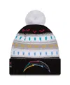 New Era Women's Black Los Angeles Chargers 2025 Nfl Crucial Catch Cuffed Knit With Pom Hat In Multi