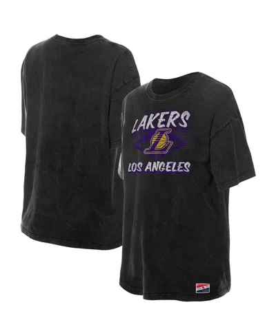 New Era Women's Black Los Angeles Lakers Throwback Mineral Wash Oversized T-shirt