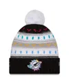New Era Women's Black Miami Dolphins 2025 Nfl Crucial Catch Cuffed Knit With Pom Hat In Multi