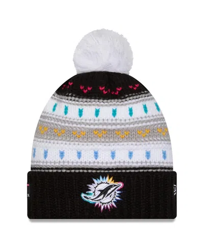 New Era Women's Black Miami Dolphins 2025 Nfl Crucial Catch Cuffed Knit With Pom Hat In Multi