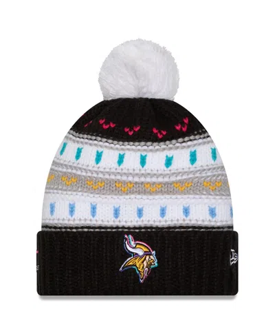 New Era Women's Black Minnesota Vikings 2025 Nfl Crucial Catch Cuffed Knit With Pom Hat In Multi