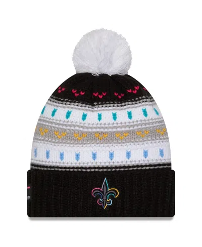 New Era Women's Black New Orleans Saints 2025 Nfl Crucial Catch Cuffed Knit With Pom Hat In Multi