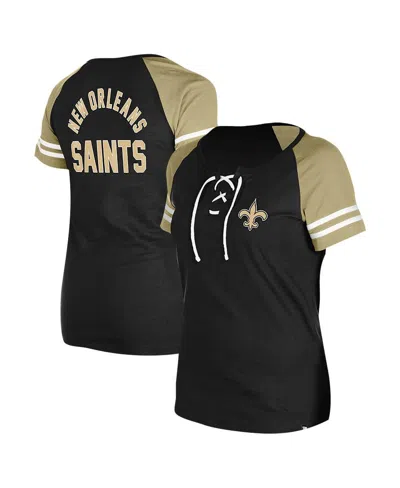 New Era Women's Black New Orleans Saints Lace-up Raglan T-shirt