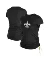 NEW ERA WOMEN'S BLACK NEW ORLEANS SAINTS RUCHED SIDE T-SHIRT