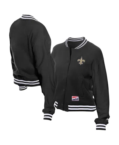New Era Women's Black New Orleans Saints Throwback Fleece Full-snap Jacket In Gray