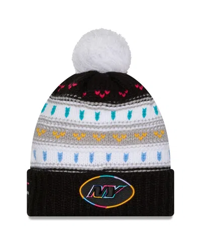New Era Women's Black New York Jets 2025 Nfl Crucial Catch Cuffed Knit With Pom Hat In Multi