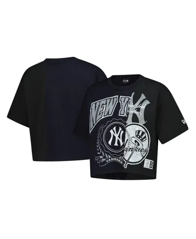 New Era Women's Black New York Yankees Color Blocked Boxy Cropped T-shirt