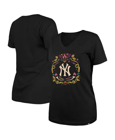 New Era Women's Black New York Yankees Dia De Los Muertos V-neck T-shirt