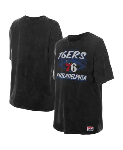 New Era Women's Black Philadelphia 76ers Throwback Mineral Wash Oversized T-shirt