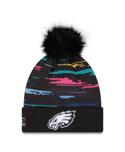New Era Women's Black Philadelphia Eagles 2026 Nfl Crucial Catch Cuffed Knit With Pom Hat