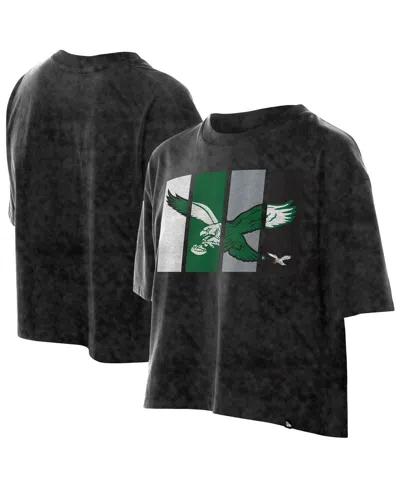 New Era Women's Black Philadelphia Eagles Boxy Cropped Sport Night Mineral Wash T-shirt
