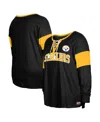New Era Women's Black Pittsburgh Steelers Plus Size Lace-up Notch Neck Long Sleeve T-shirt In Black
